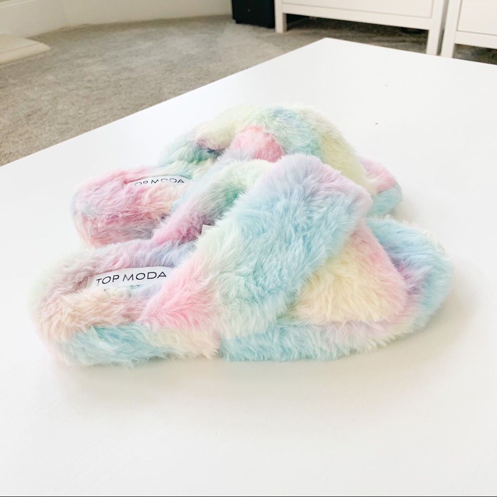 Top Moda Rainbow Faux Fur Slippers Ben-25 - Picture 2 of 9